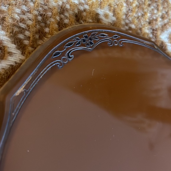 Vintage Resin Hand Mirror Floral Etching - Picture 4 of 13